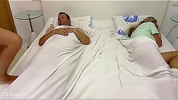 Wife woke up when she heard noises and saw that her husband is having sex with their girlfriend - real cuckquean wife